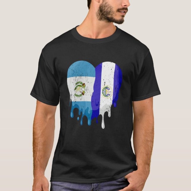 Guatemala El Salvador Flag Heart Grown Patriot Cou T-Shirt (Front)
