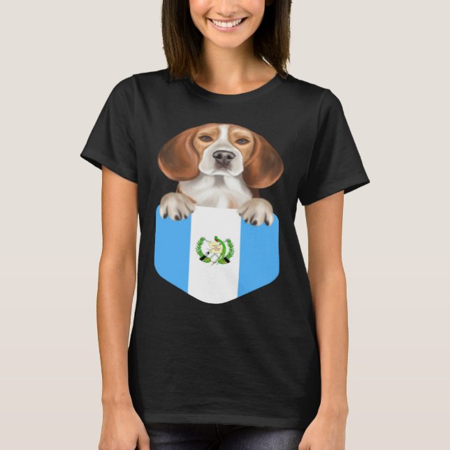 Guatemala Flag Beagle Dog In Pocket T-Shirt (Front)