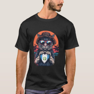 Guatemala Flag Cat Sunset Tropical Summer Guatemal T-Shirt