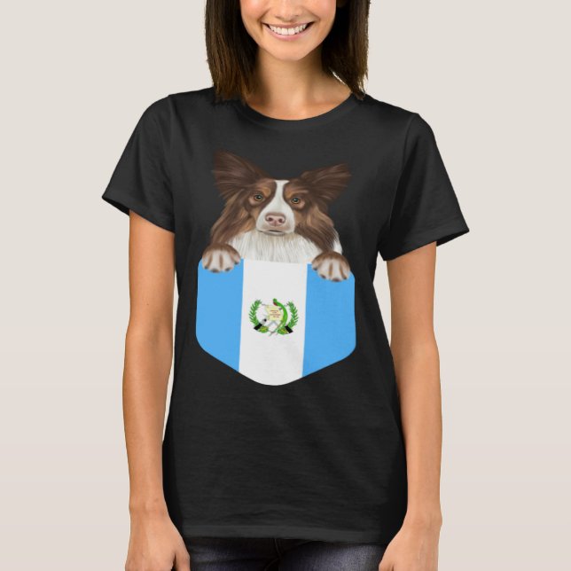 Guatemala Flag Collie Dog In Pocket T-Shirt (Front)