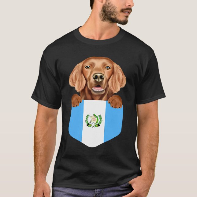 Guatemala Flag Irish Setter Dog In Pocket T-Shirt (Front)