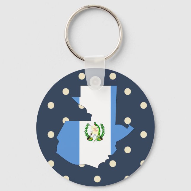 Guatemala Flag Map on Polka Dots Key Ring (Front)