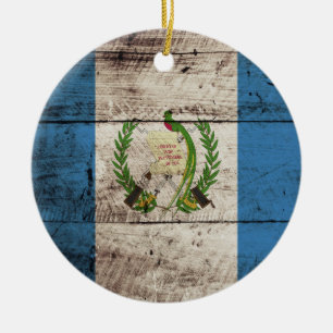 Guatemala Flag on Old Wood Grain Ceramic Tree Decoration