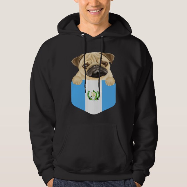 Guatemala Flag Pug Dog In Pocket Hoodie (Front)