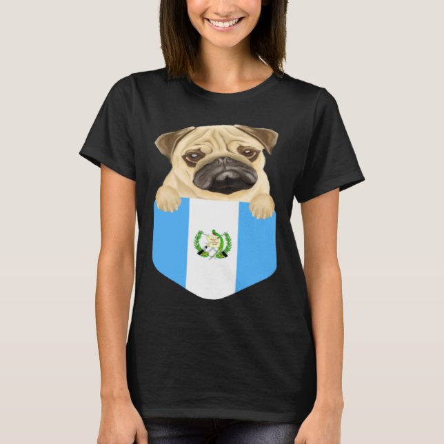 Guatemala Flag Pug Dog In Pocket T-Shirt (Front)