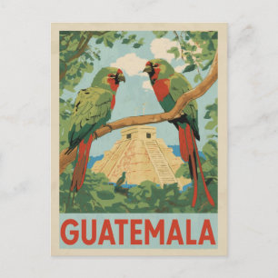 Guatemala Mayan Ruins & Tropical Birds Travel Art Postcard