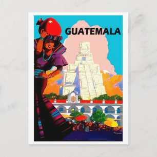 Guatemala, native woman with pottery, pyramid postcard