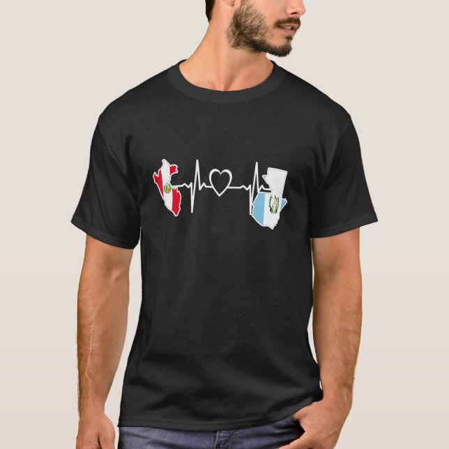 Guatemala Peru Flag Guatemalan Peruvian Heartbeat T-Shirt (Front)