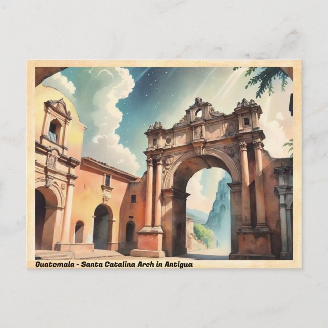 Guatemala Santa Catalina Arch in Antigua Vintage Postcard (Front)
