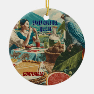 GUATEMALA, SANTA CRUZ DEL QUICHE Retro poster Ceramic Tree Decoration