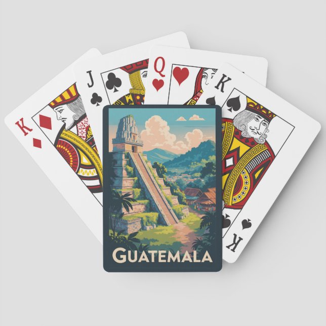 Guatemala Tikal National Park Illustration Travel Playing Cards (Back)