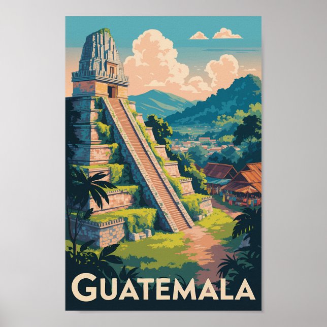 Guatemala Tikal National Park Illustration Travel Poster (Front)