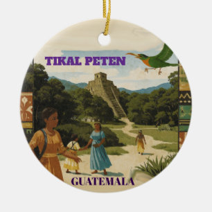 GUATEMALA TIKAL PETEN Retro poster Ceramic Tree Decoration