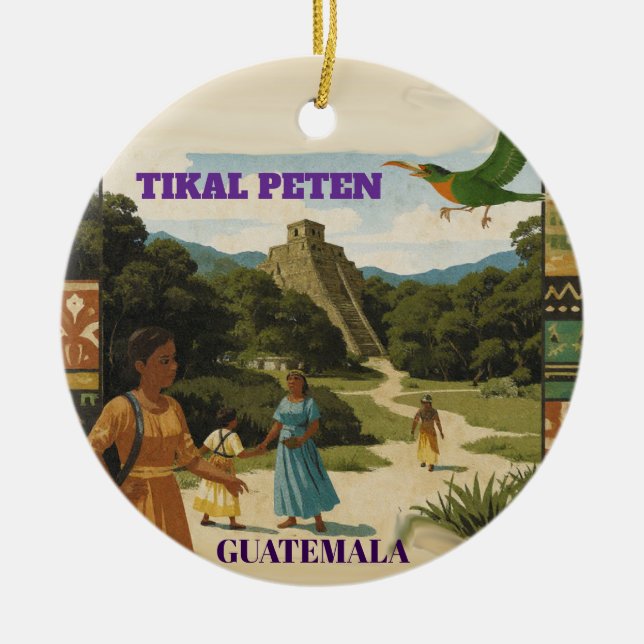 GUATEMALA TIKAL PETEN Retro poster Ceramic Tree Decoration (Front)