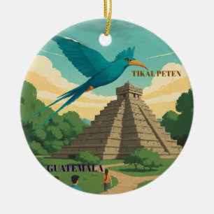 GUATEMALA TIKAL PETEN Retro poster Ceramic Tree Decoration