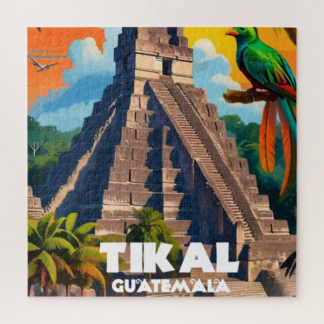 Guatemala Tikal Temple | Travel Vintage Retro  Jigsaw Puzzle (Vertical)