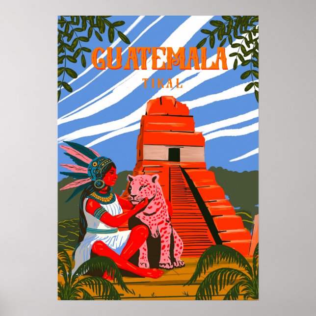Guatemala tikal travel poster sticker wall art (Front)