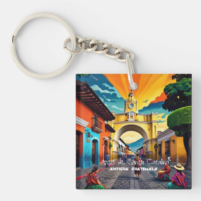 Guatemala Travel Vintage Poster Antigua Key Ring (Front)