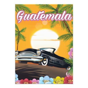 Guatemala Vintage car travel poster