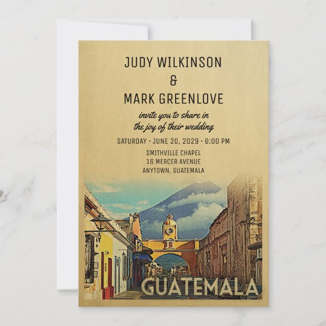 Guatemala Wedding Invitation Vintage Mid-Century (Front)