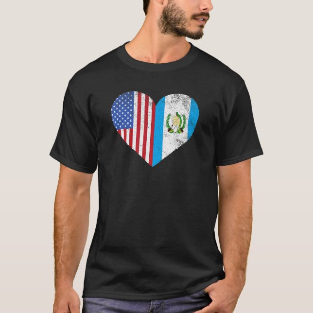Guatemalan American Flag Usa Guatemala Heart T-Shirt (Front)