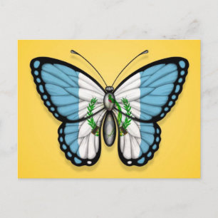 Guatemalan Butterfly Flag on Yellow Postcard