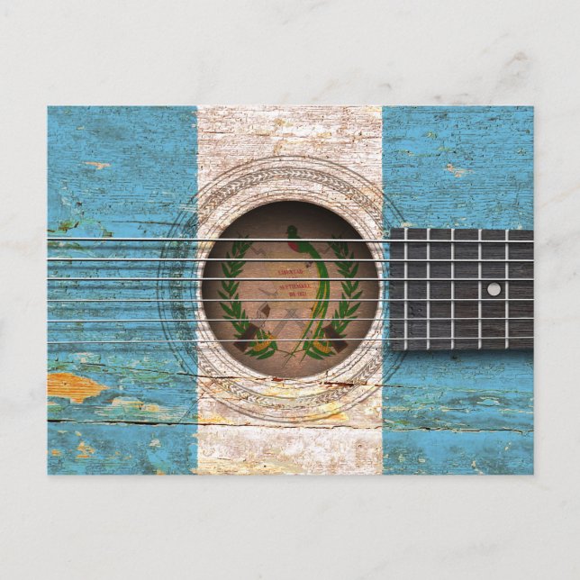 Guatemalan Flag on Old Acoustic Guitar Postcard (Front)