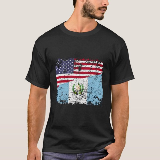 Guatemalan Roots Half American Flag Guatemala T-Shirt (Front)
