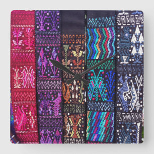 Guatemalan textile designs square wall clock