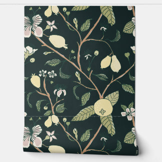 Guava Fruit - Trailing Floral - Deep Dark Green Wallpaper