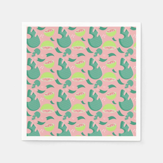 Guava Greenery Pink Green Fruit Pattern Napkin (Front)