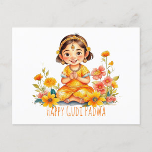 Gudi Padwa Cute Girl Postcard