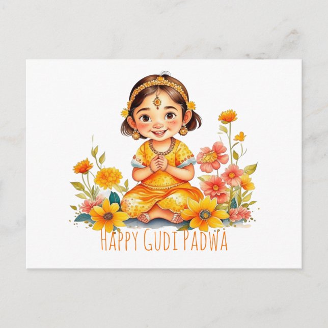 Gudi Padwa Cute Girl Postcard (Front)