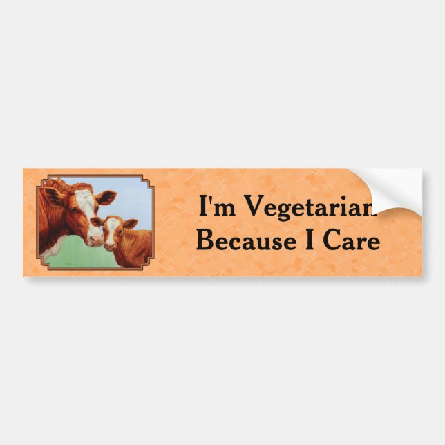 Guernsey Calf and Mother Cow Peach Bumper Sticker (Front)