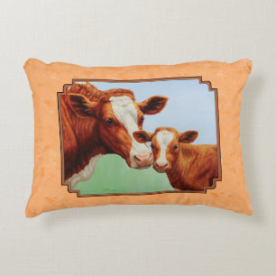 Guernsey Calf and Mother Cow Peach Decorative Cushion
