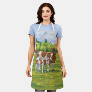 Guernsey Cow & Cute Calf in Summer Pasture Apron