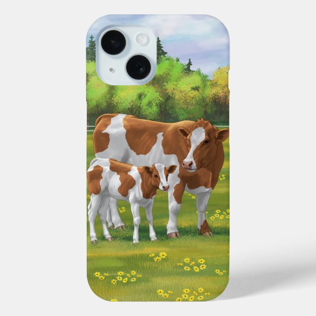 Guernsey Cow & Cute Calf in Summer Pasture Case-Mate iPhone Case (Back)