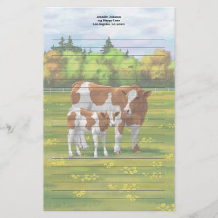 Guernsey Cow & Cute Calf in Summer Pasture Stationery