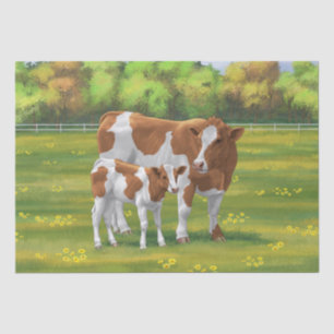 Guernsey Cow & Cute Calf in Summer Pasture Tissue Paper