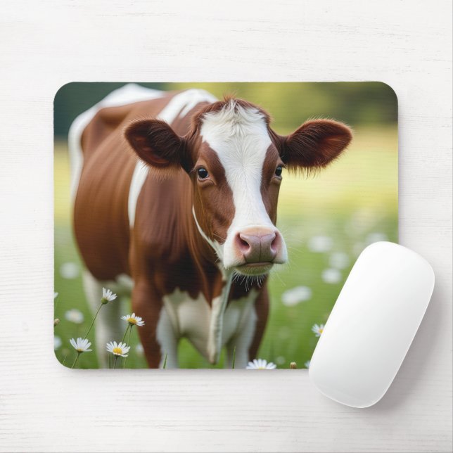 Guernsey Cow In Wildflower Field Mouse Mat (With Mouse)