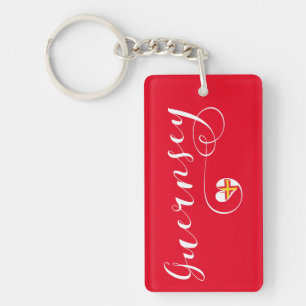 Guernsey Flag Heart Script Design Key Ring