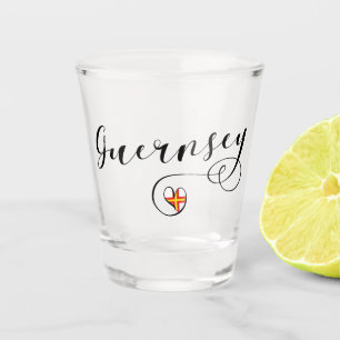 Guernsey Flag Heart Script Design Shot Glass