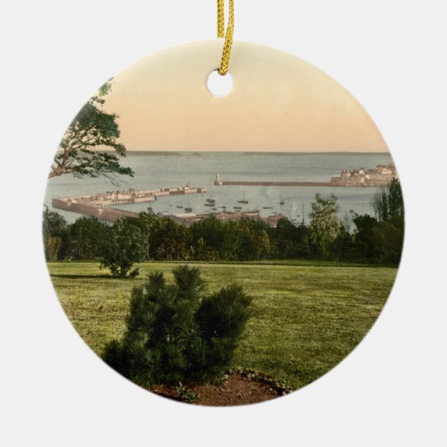 Guernsey Harbour, Channel Islands, England Ceramic Tree Decoration (Front)