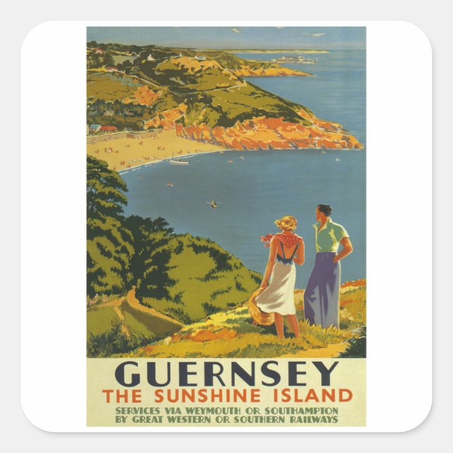 Guernsey - UK - Vintage Travel Square Sticker (Front)