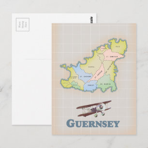 Guernsey vintage map postcard