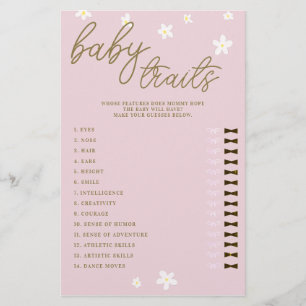 Guess Baby Features Shower Game Boho Daisies Pink Flyer