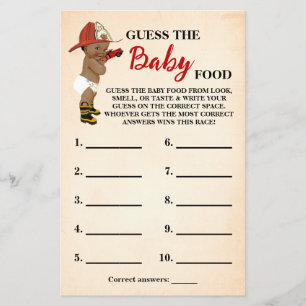 Guess Baby Food AA Fireman Baby Shower Game Card