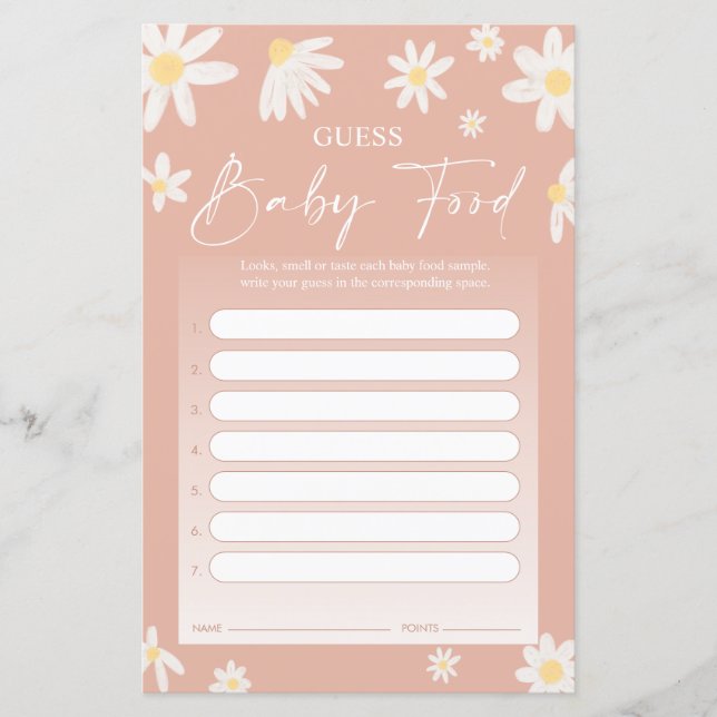 Guess Baby Food Game - Daisy Baby Shower Card (Front)