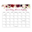 Guess Baby's Birthday Baby Shower Burgundy Floral