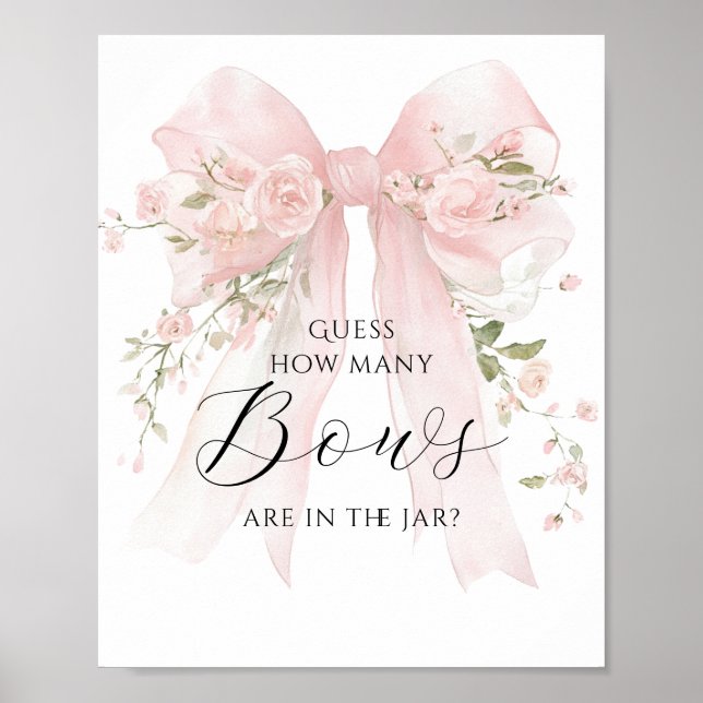 Guess Bows Floral Bow Girl Baby Shower Game Poster (Front)